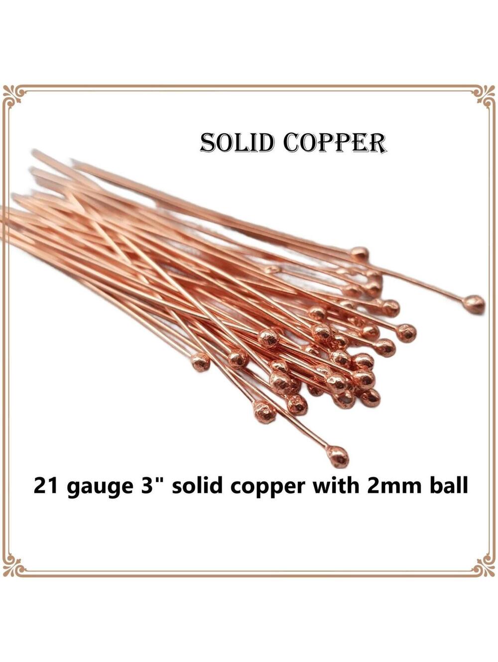 Genuine Shiny Solid Copper Headpins- Ball Pin with 2mm Ball ends 21GA - 3"